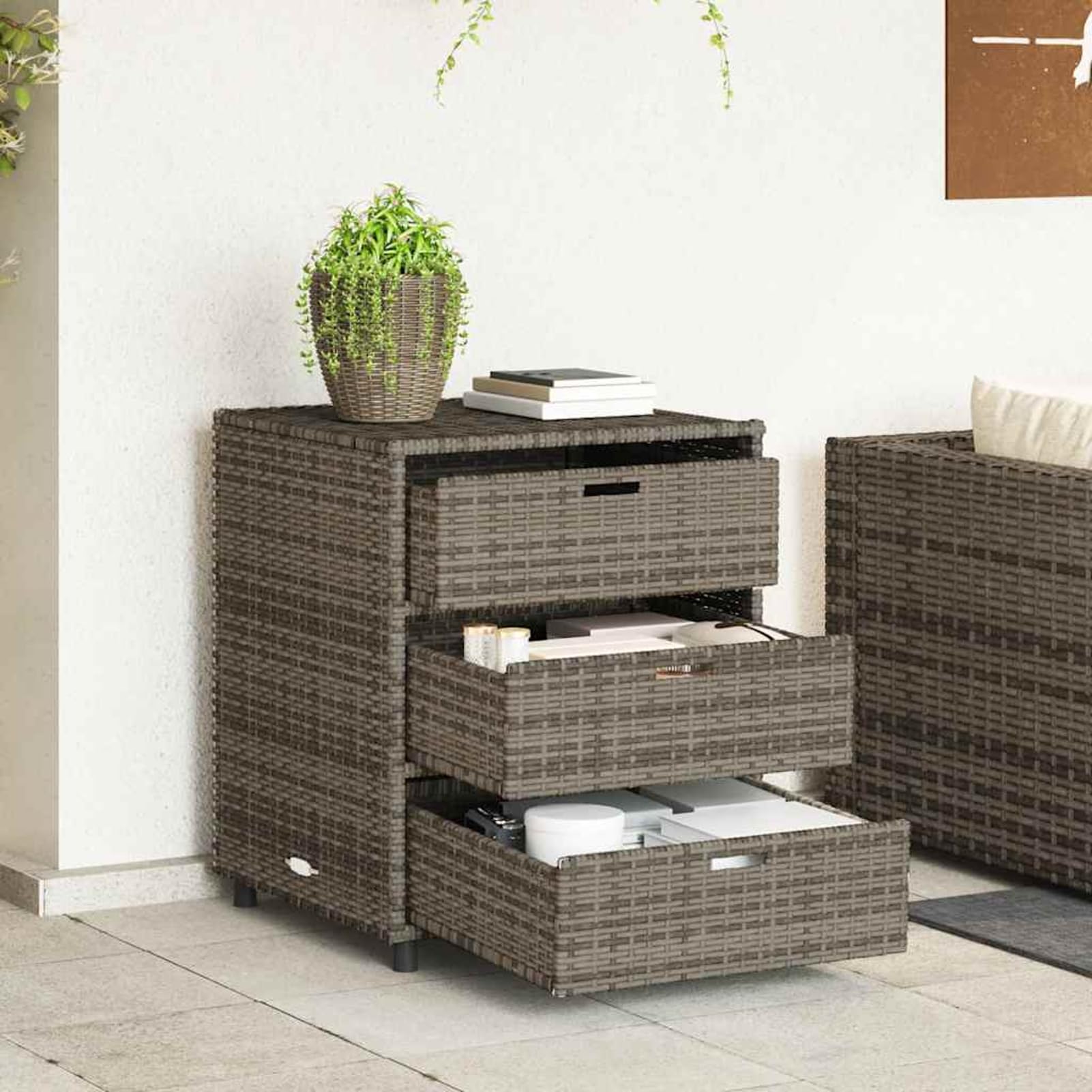 Gecheer PE Rattan Garden Storage Cabinet with 3 Drawers, Weather-Resistant Outdoor Cabinet for Cushions, Pool Towels, and Gardening Supplies, Black, 100x40x80cm, for Patio, Balcony, and Backyard Use 3