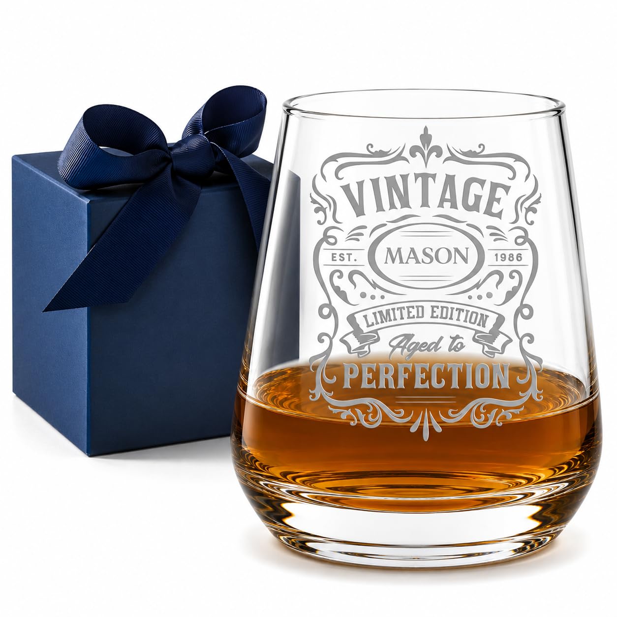 Personalised Engraved Whisky Glass | Custom Whiskey Tumbler Gift for Men | Vintage Aged to Perfection | Engraved Scotch Bourbon Glass | Birthday, Father's Day, Retirement & Christmas Gift