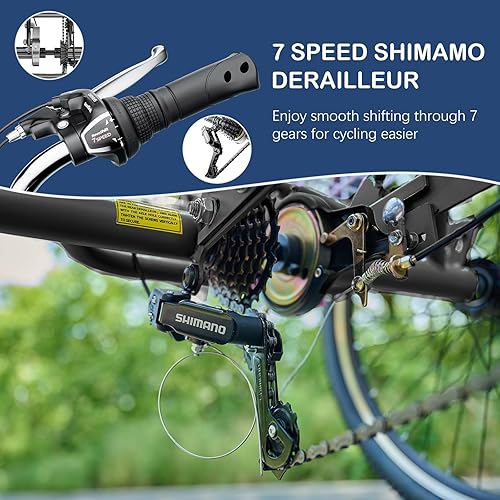 Miniatura 4 de Triciclo para adultos de 7 velocidades y 3 ruedas para adultos, triciclo de crucero con cesta para personas mayores, mujeres, hombres, para compras