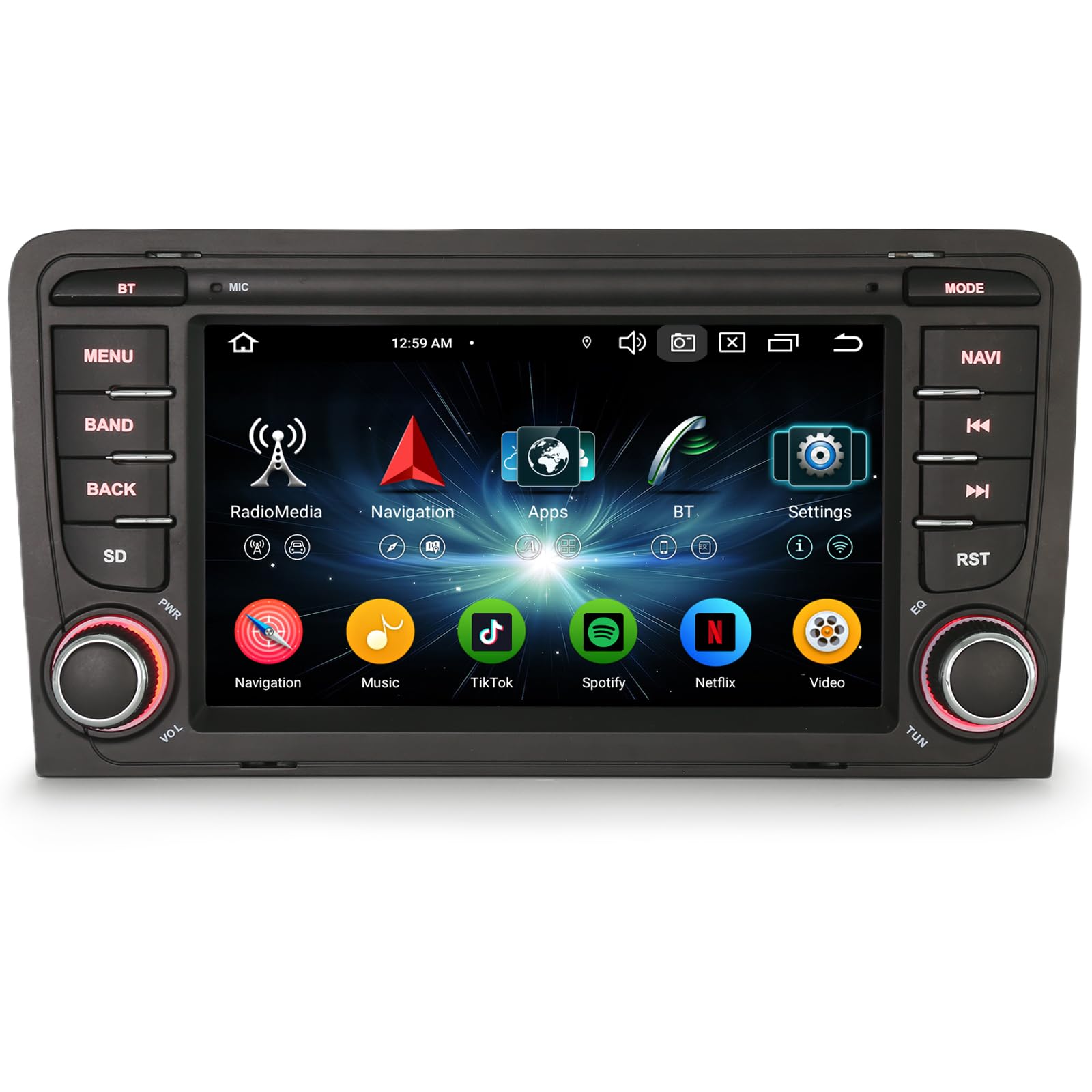 4Go+64Go Android 16 Autoradio pour Audi A3 S3 RS3 8P Sportback 2003-2012 | CarPlay Wifi Bluetooth 5.0 DSP Canbus Stéréo SWC Bluetooth 5.0 Ecran tactile soutien DVR OBD2 TPMS