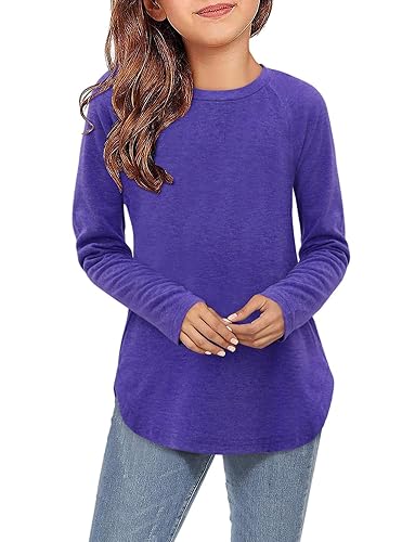 storeofbaby Girls Casual Long Sleeve Shirts Round Neck Tops Loose Fit Tunic Blouses
