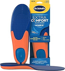 Dr. Scholl’s Extra Comfort Support Insoles Men, Size 8-14, 1 Pair: All-Day Comfort Shoe Inserts with Massaging Gel for Big & Tall Men, 200lbs+, Wide Feet - Arch Support Inserts for Men, Trim to Fit