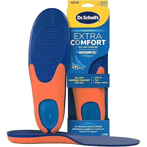 Dr. Scholl’s Extra Comfort Support Insoles Men, Size 8-14, 1 Pair: All-Day Comfort Shoe Inserts with Massaging Gel for Big & Tall Men, 200lbs+, Wide Feet - Arch Support Inserts for Men, Trim to Fit