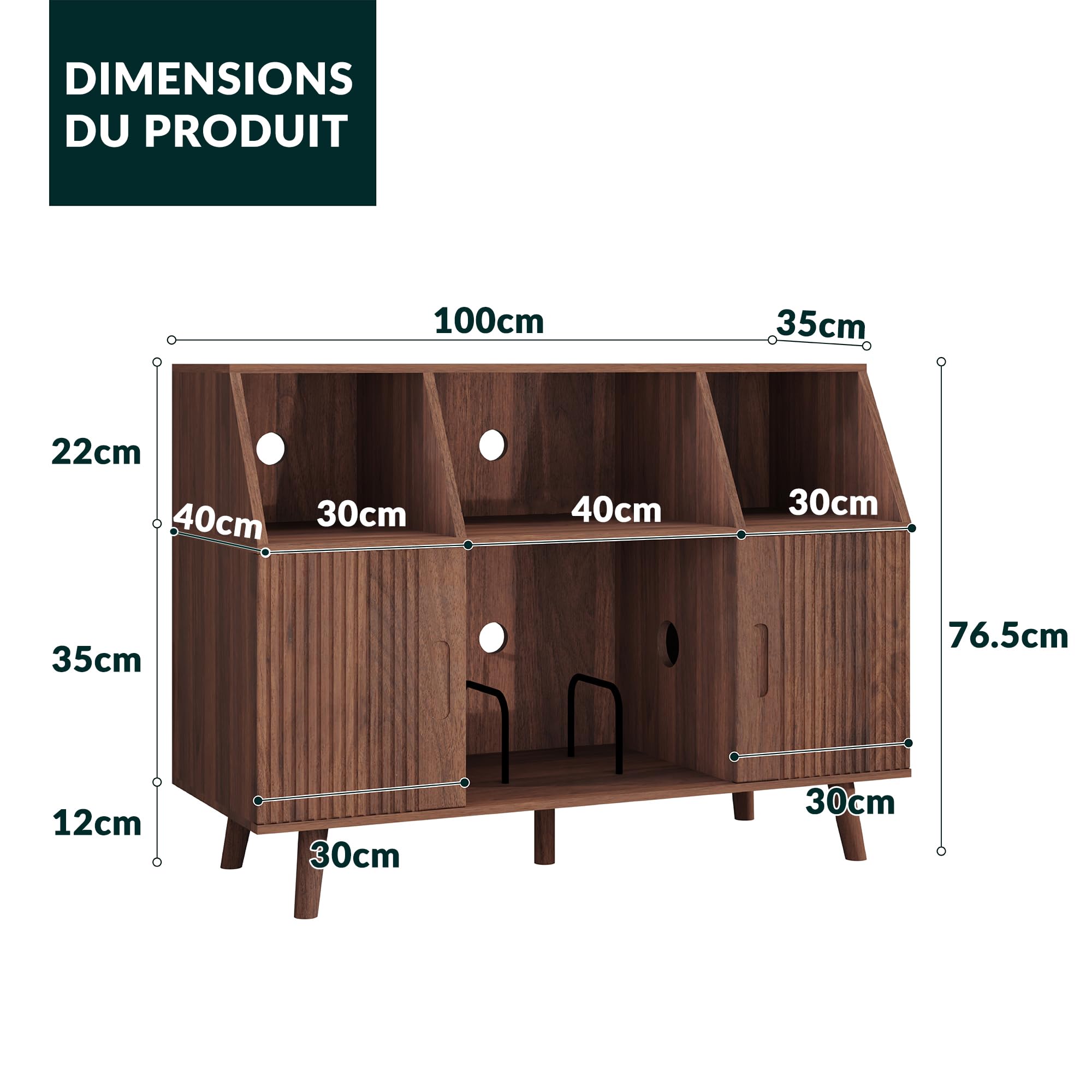 Meuble Platine Vinyle avec Rangement Bois, Meuble de Rangement Vinyle et Tourne Disque, Grande Table Tourne-Disque, Jusqu’à 350 Rétro pour Salon, Chambre ou Bureau