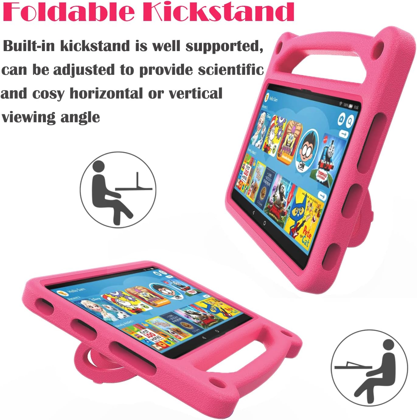 Fire HD 8 Tablet Case for Kids(12th/10th generation tablet, 2022/2020 release)-Riaour Kids Friendly Shockproof Cover with Handle Stand for All-New Amazon Kindle Fire HD 8 Plus & 8 Kids Pro Tablets - Pink
