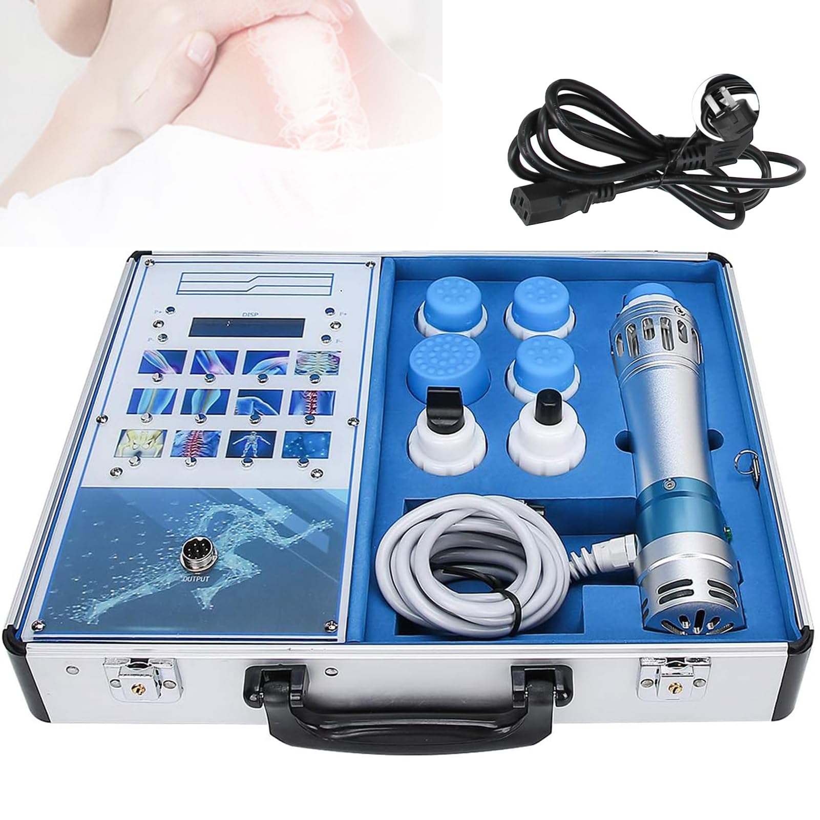 Macchina per Terapia con Onde D'Urto Extracorporee Elettromagnetiche con 1 Impugnatura e 7 Sonde,Macchina Portatile per Terapia Ad Onde D'Urto, per Alleviare Il Dolore Muscolare Massaggiatore