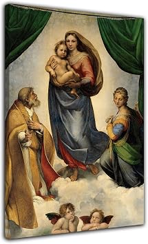 Sistine Madonna Raphael Renaissance Oil Painting Poster Angel Wall Art Picture Print Canvas Painting Modern Bedroom Decoration Poster 8x12inch20x30cm,Framed