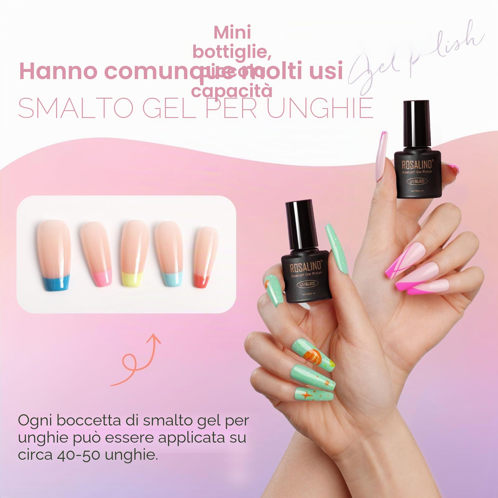 ROSALIND Kit Semipermanente Unghie con 48W UV LED Lampada 60+5 Pezzi | Kit Unghie Gel Completo Rosa Giallo Blu Verde Viola Colori Mini, Kit Smalto Semipermanente Completo Smalto Unghie Regalo