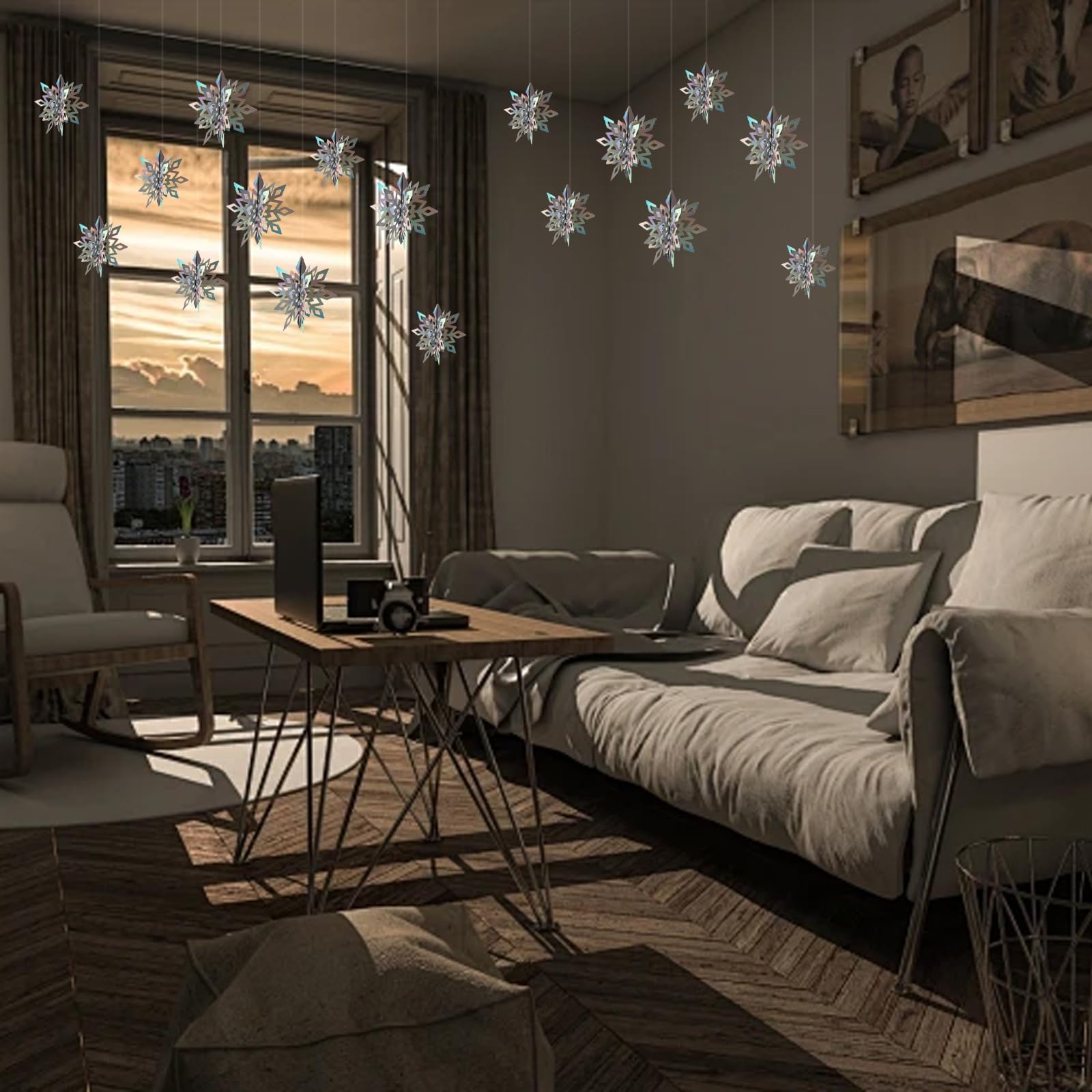 hhdatc 3D Frozen Hanging Snowflakes Christmas Hanging Silver Snowflake Garland Winter Wonderland Decorations for Frozen-Themed Birthday Party