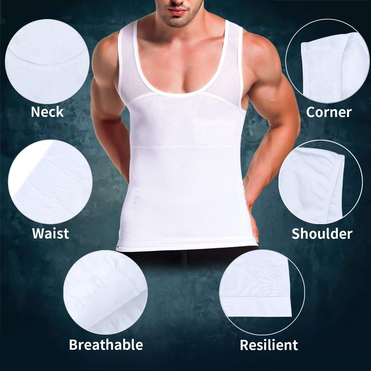 GKVK Mens Slimming Body Shaper Vest Chest Compression Shirt Abs Abdomen Slim Tank Top Undershirt - Image 8