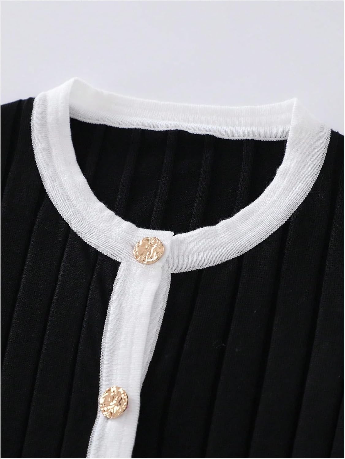 SOLY HUX Women's Crew Neck Elegant Button Up Cardigan Ruffle Long Sleeve Knit Sweater Office Outfit - Image 3