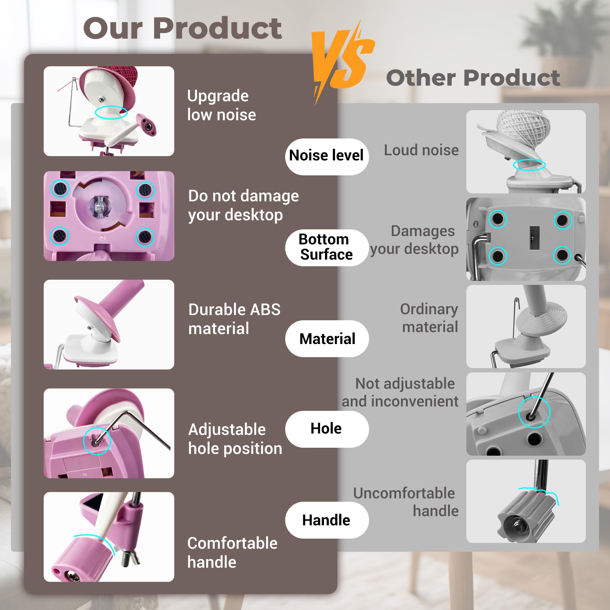 Yarn Winder for Crocheting, Durable 3.5 oz Plastic Yarn Ball Winder with Long and Finger Crochet Hooks, Portable Spinner for Knitting,Pink