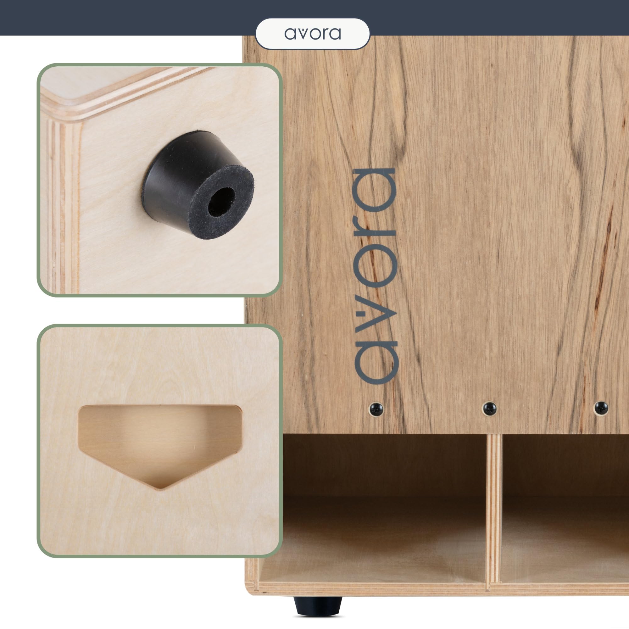 Avora Bass Boost Cajon - Percussion Trommelkiste mit verstärktem Bass - Sitztrommel mit Integrierter Griffschale - Snare-Effekt - Inkl. Sitzpad aus Neopren - Instrument mit Akazien-Furnier - Braun