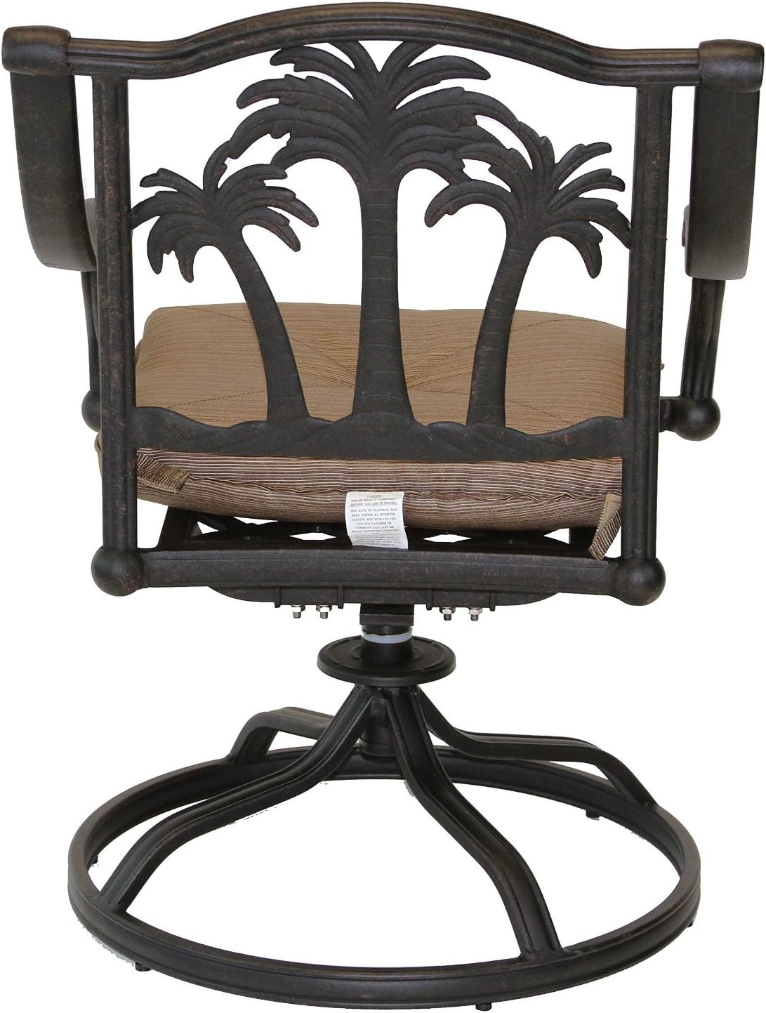 Palm Tree Outdoor Patio 4 Swivel Rocker Dining Chairs Dark Bronze Cast Aluminum, Walnut Cushions