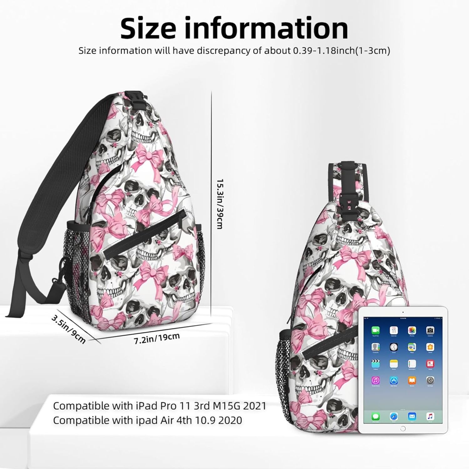 Famame Sugar Skull Skeleton Flower Pink Sling Backpack Chest Bag Crossbody Shoulder Bag Gym Cycling Travel Hiking Daypack For Men Women, Multicolor - Image 2