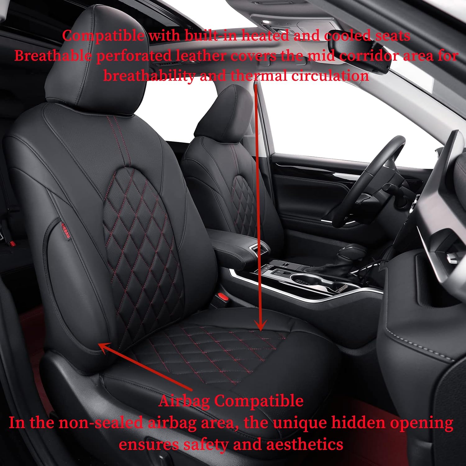 coverdream Grand Highlander Seat Covers for 2024 2025 2026 Toyota Grand Highlander SUV,2nd Row 40/60 Split,Fully Covered,Luxury Leather Car Seat Protector(Full Set,Black/Diamond)