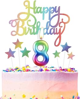 Rainbow Number 8 Birthday Candle for Cake,Rainbow Birthday Candles Cake Toppers,8th Birthday Candle,3D Number Candles for Birthday Cake Party Decoration Wedding Anniversary Celebration Supplies