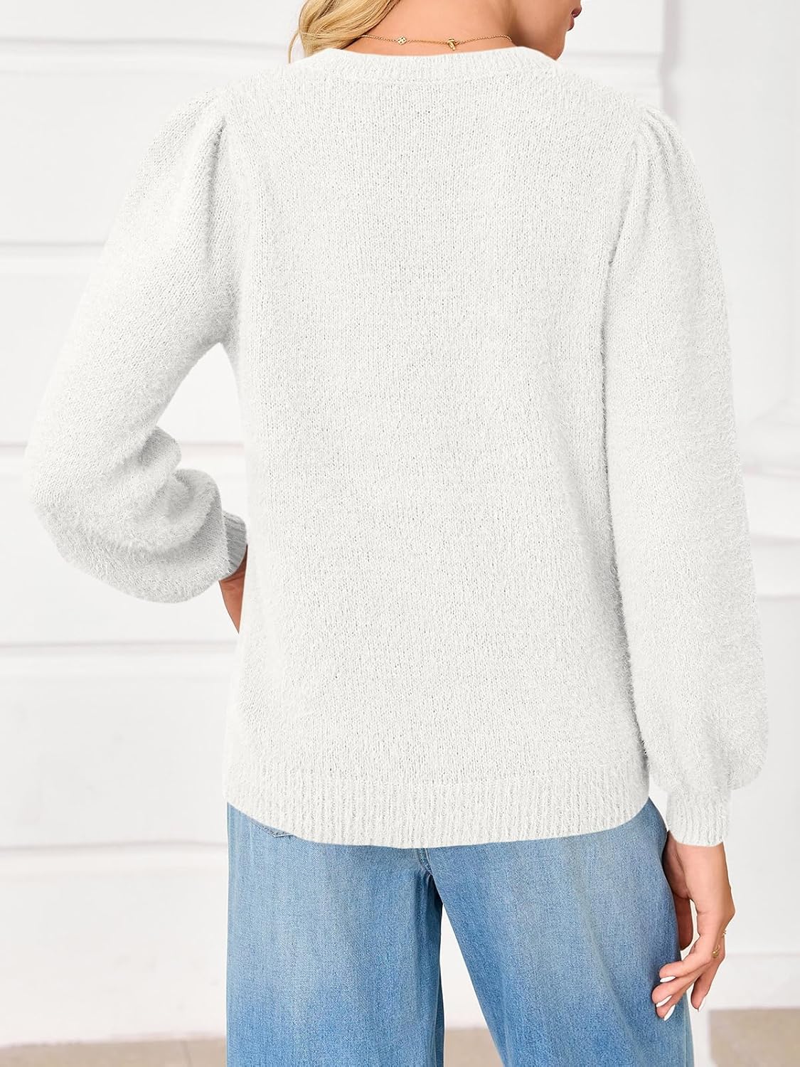 Saodimallsu Womens Puff Long Sleeve Sweaters Fall Crew Neck Cozy Soft Knit Loose Casual Pullover Tops - Image 5