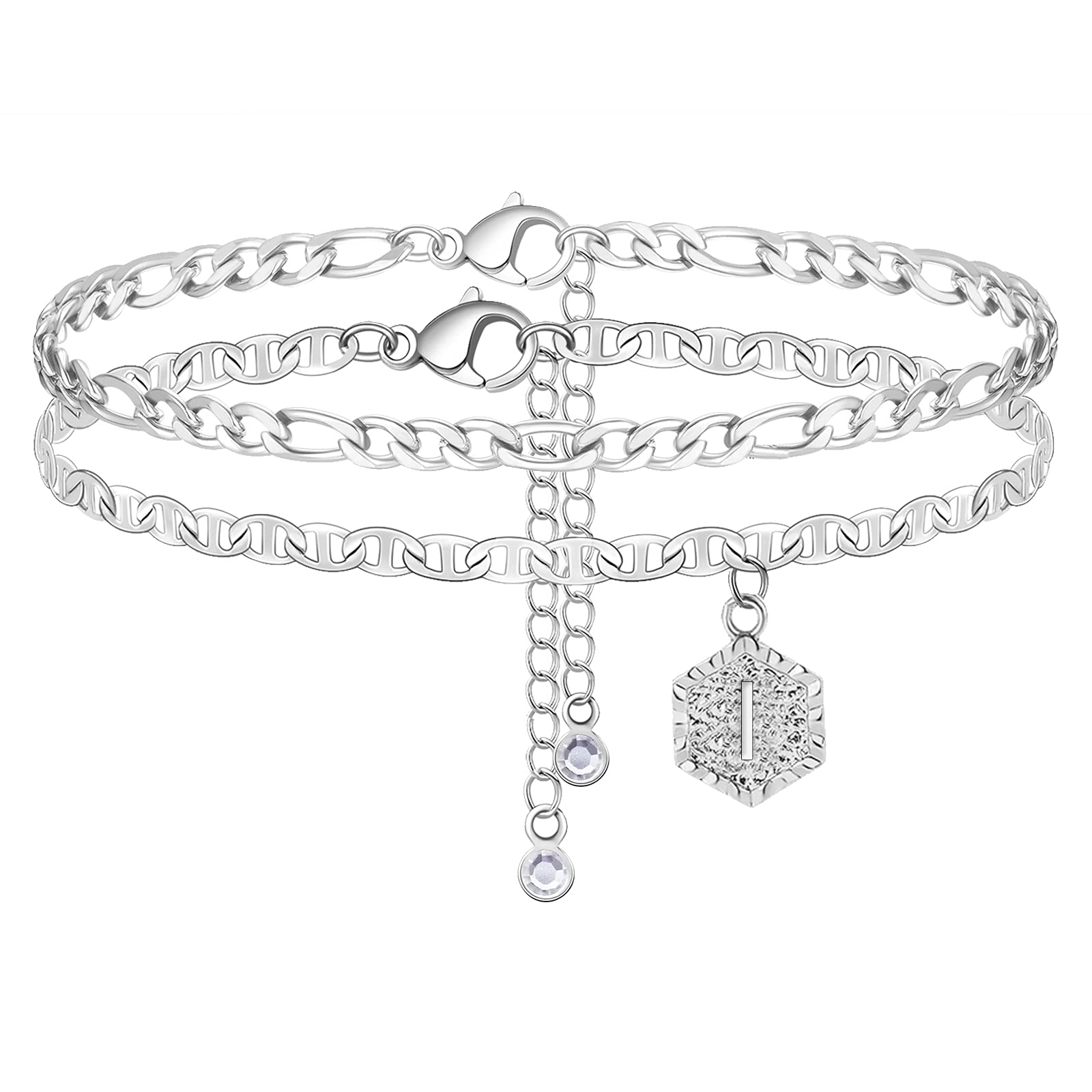choice of all Initial Anklet for Women Anklets with Initials 2pcs Ankle Bracelets for Cuban Link Anklets for Women