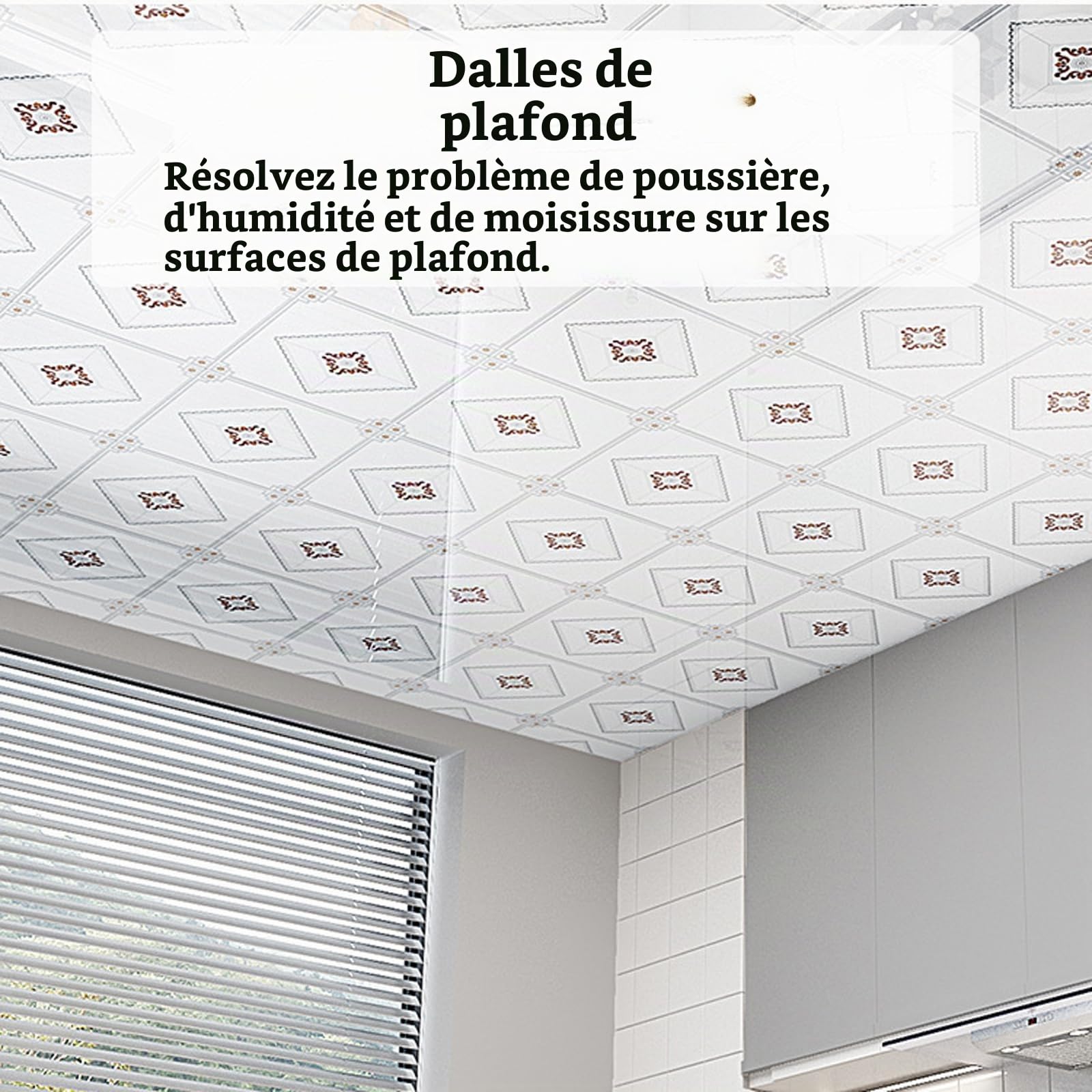 Dalles de Plafond Suspendu,Dalles de Plafond décoratives en PVC,Dalles de Plafond Autocollantes 3D,revêtement Mural imperméable,épaisseur 2 mm pour Maison,Bureau,Cuisine,Restaurant