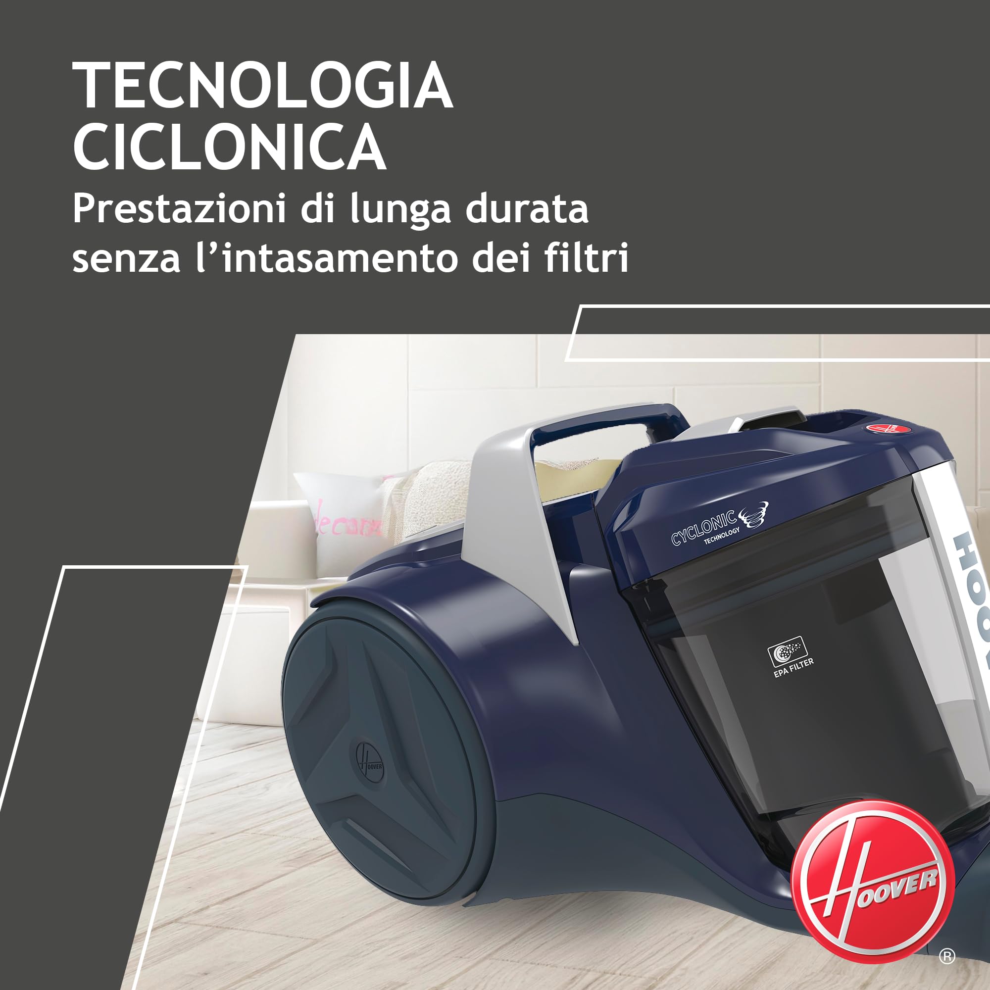 Hoover Breeze BR71_BR20011 Aspirapolvere a Traino senza Sacco, Ciclonico, Spazzola Parquet, Accessori Integrati, 700W, Blu Navy [Classe di efficienza energetica A]