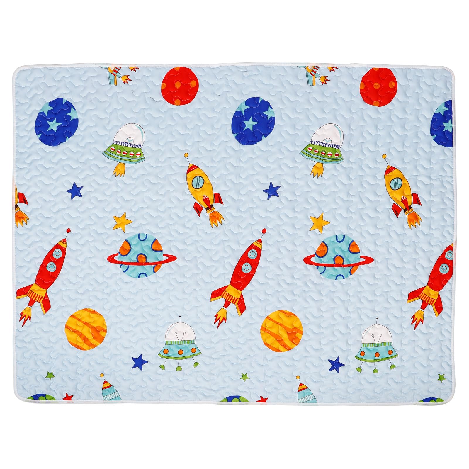 Tapis de Jeu Bébé Anti-éclaboussures 100x130 Cm pour Chaise Haute Tapis D’éveil Cartoon en Coton Bleu Antidérapant pour Activités et Ramper