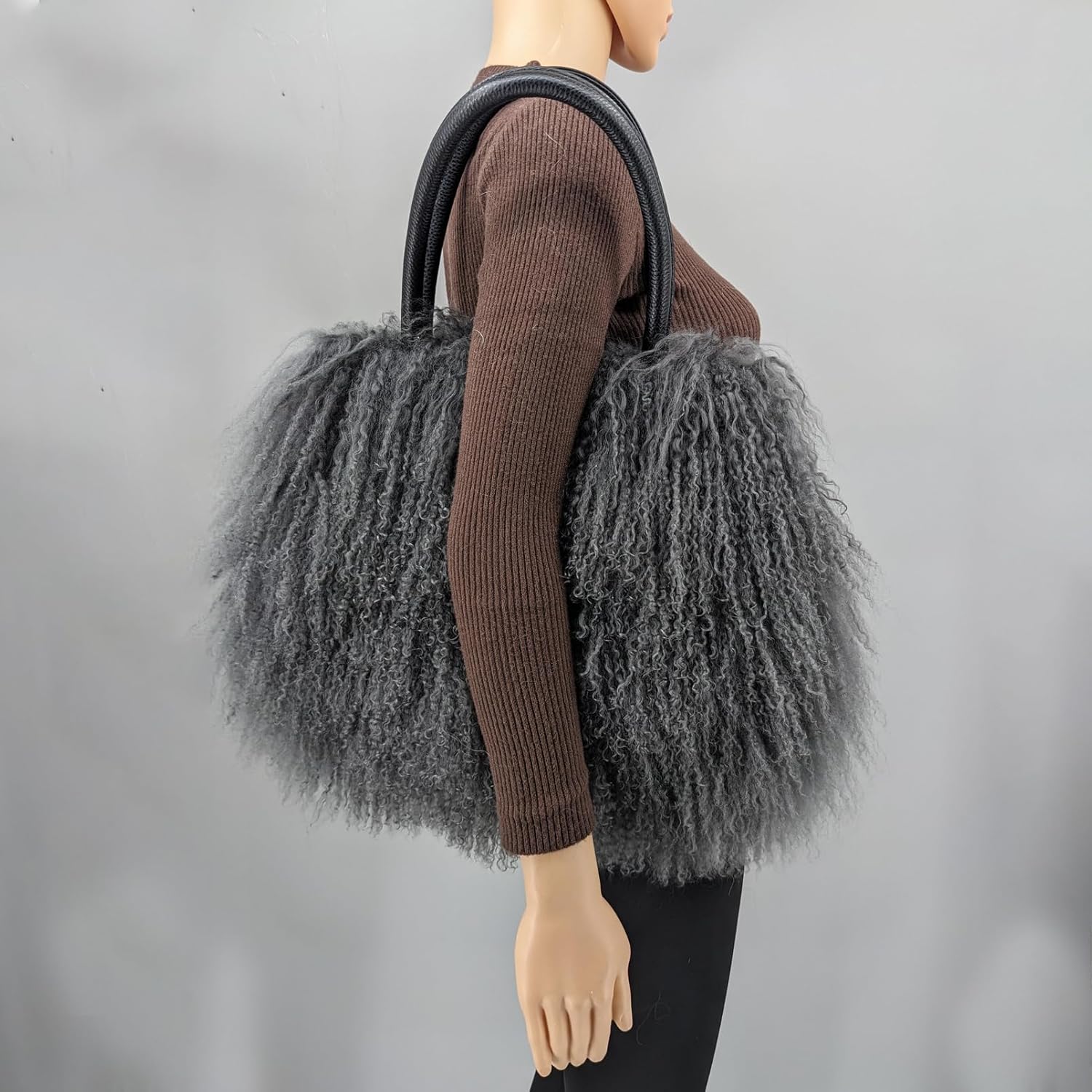 LVCOMEFF Women Genuine Mongolia Sheep Fur Handbag Bag Multicolor Furry Luxurious