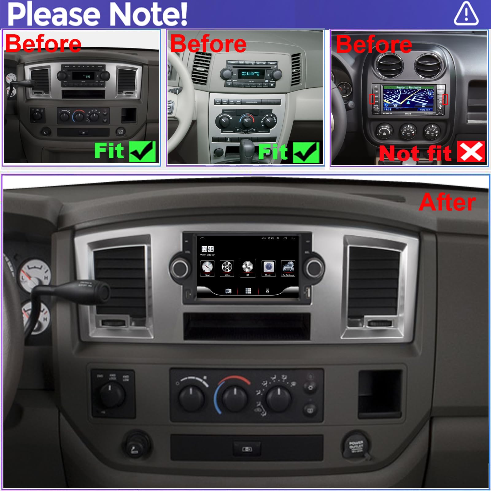 QLED Screen Radio for Dodge Ram 1500/2500/3500 2006 2007 2008,Chrysler 300 /300C 2005 2006 2007,Jeep Grand Cherokee 2005 2006 2007,CarPlay Android Auto Ready,Fast Charge,Free Back Camera