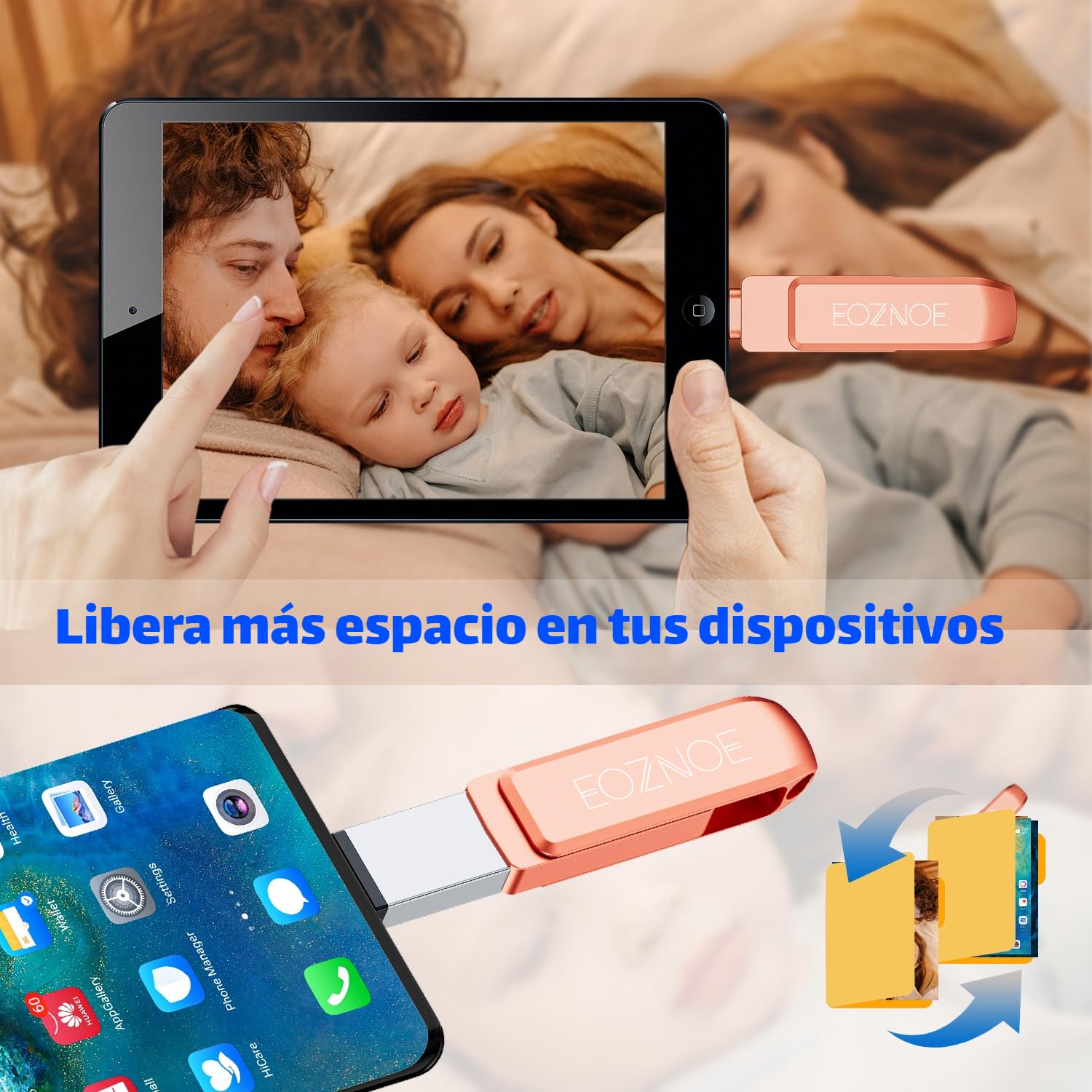Pendrive 256GB para iPhone, Memoria USB iPhone para Sin Aplicación Guardar Fotos y Videos,Pen Drive Compatible con OTG Phone/iPad/Mac/Tablet/PC…