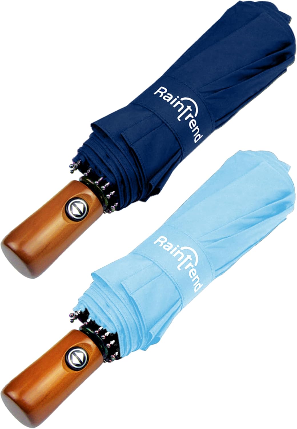 Raintrend 2 Pack Umbrellas for Rain Windproof Travel Navy Blue and Sky Blue Umbrella - Large Double Canopy but Compact Folding Portable - Automatic Strong Wind Resistant Construction