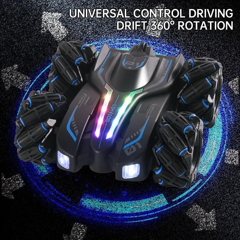 Image of Eli & Chi 4X4 Wheel Drive Double Sided RC Stunt Toy Car: Drift Toy For Kids & Adult Remote Control Racing,360 RGB Lights Off Road 2 Rechargeable Batteries High Speed Spray Gesture Watch,Black