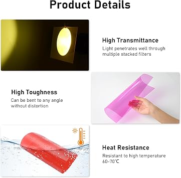UTEBIT 20 Pack Color Correction Gel Light Filter, Transparent Color Film Lighting Gel Filter Plastic Sheets 9 Colors 11.7 by 8.3 Inches for Lighting, Photograph, Flash Light, Reading