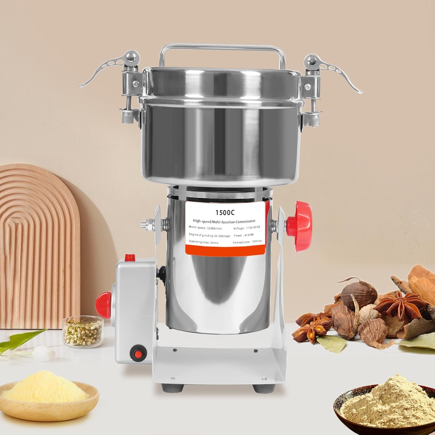 Xuthusman Electric Grain Mill Grinder， 4100w High Speed Mill Powder Machine， Large Capacity Food Electric Stainless Steel Mill Dry Food Grinder for Grain Herb Spice Coffee Beans