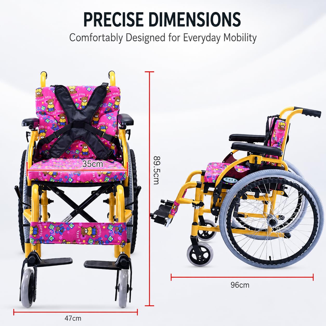 Silla de ruedas autopropulsada para niños, silla de movilidad plegable ligera con capacidad de 100 kg, ideal para niños con necesidades especiales y uso de rehabilitación