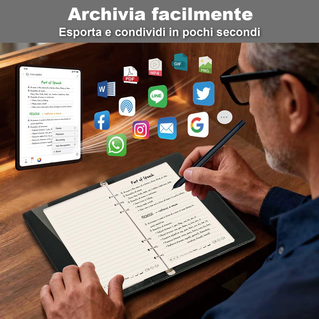 Ophayapen Smart Pen Set – Penna Digitale con OCR, Sincronizzazione App, Note Audio e Scrittura su Carta per Studio e Lavoro