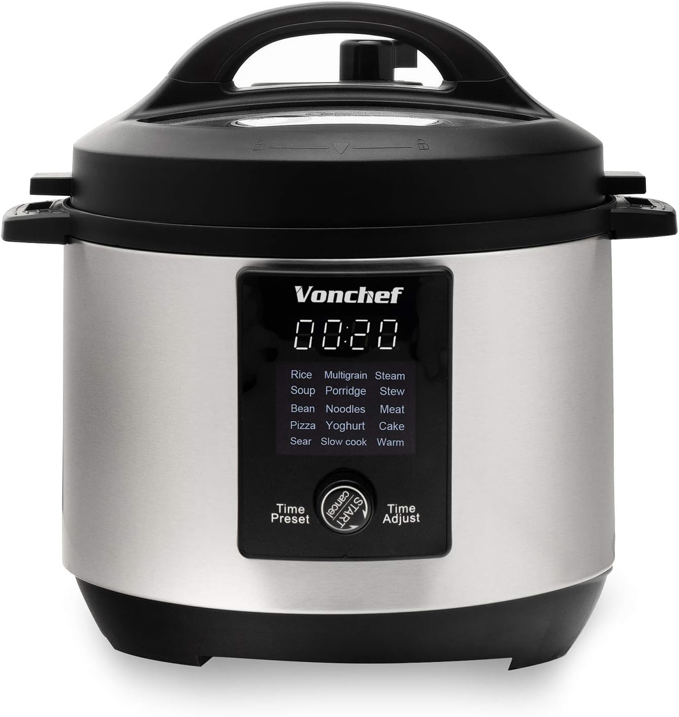 6 Quart 15-in-1 Multi-Use Programmable Pressure Cooker, Stainless Steel Electric Pressure Cooker 1000W w/LED Display Screen, Rice Cooker, Sauté, Steamer, Slow Cooker, Yogurt Maker & Food Warmer