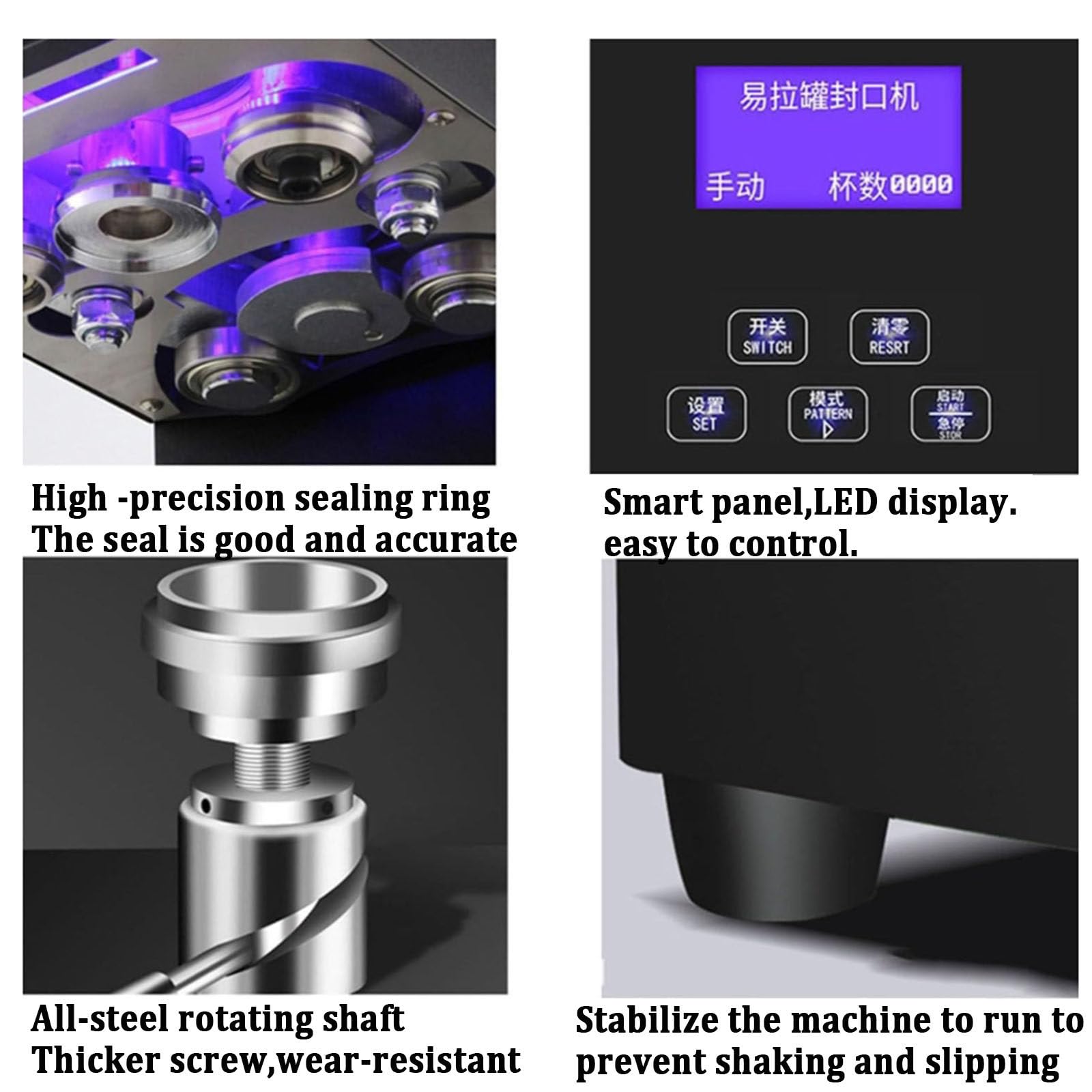 Macchina Sigillatrice Professionale per Lattine con LED, Strumento da Tavolo per Bar E Caffetterie, Sigilla Bottiglie di Bibite E tè al Latte, Nera