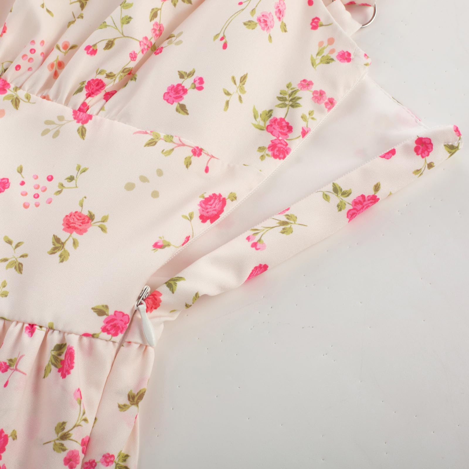 Scarlet Darkness Floral Mini Corset Dress for Women Teen 2026 Summer Spring Flowy A-Line Sundress with Pockets: Large Beige Red Floral