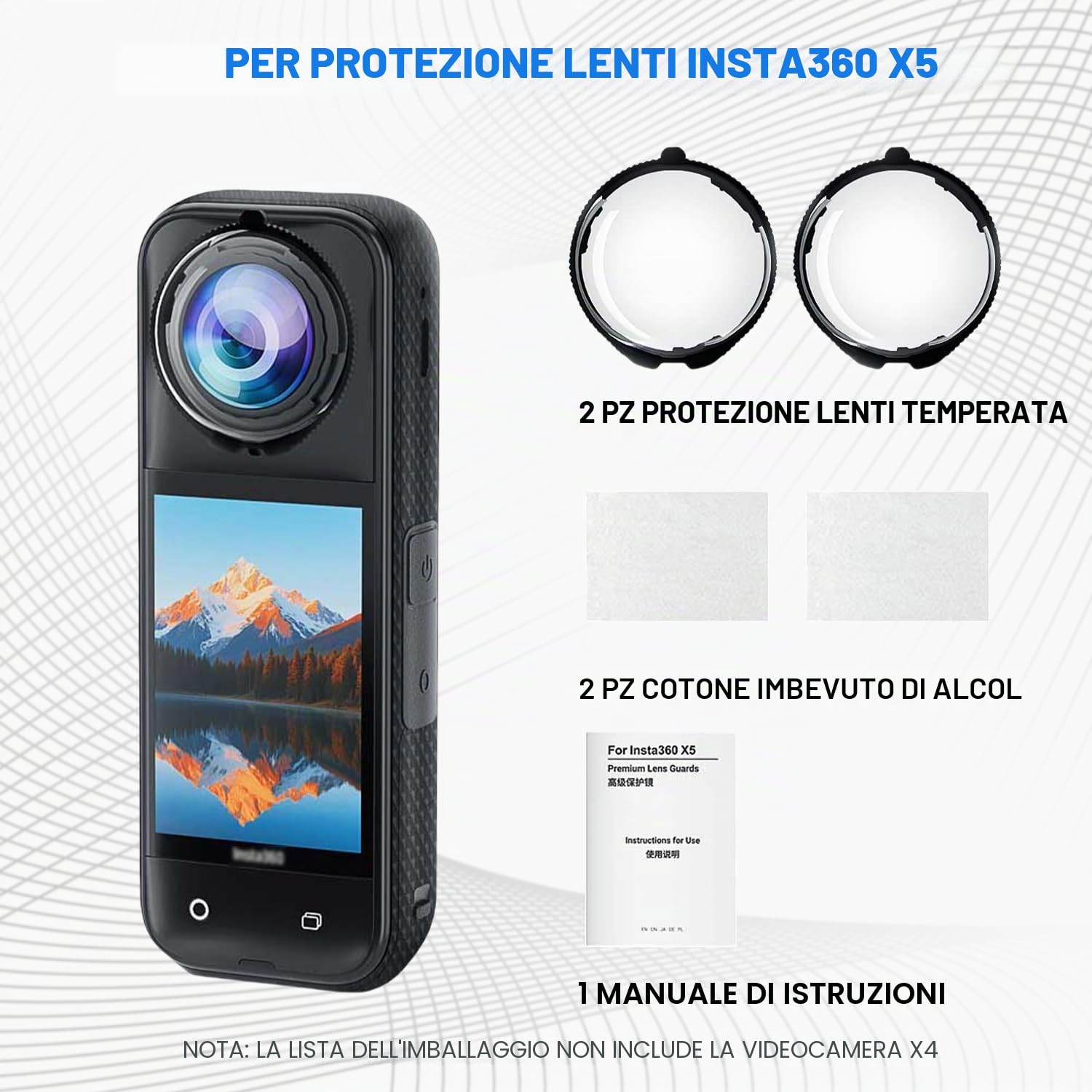 Insta 360 X5 Premium - Protezione per lenti in vetro temperato per accessori Insta360 X5 (vetro ottico)