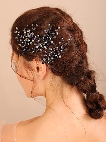 Miniatura 2 de Kercisbeauty Juego de horquillas de cristal negro para boda para mujeres y niñas, juego de piezas de pelo de fiesta temática hechas a mano de color