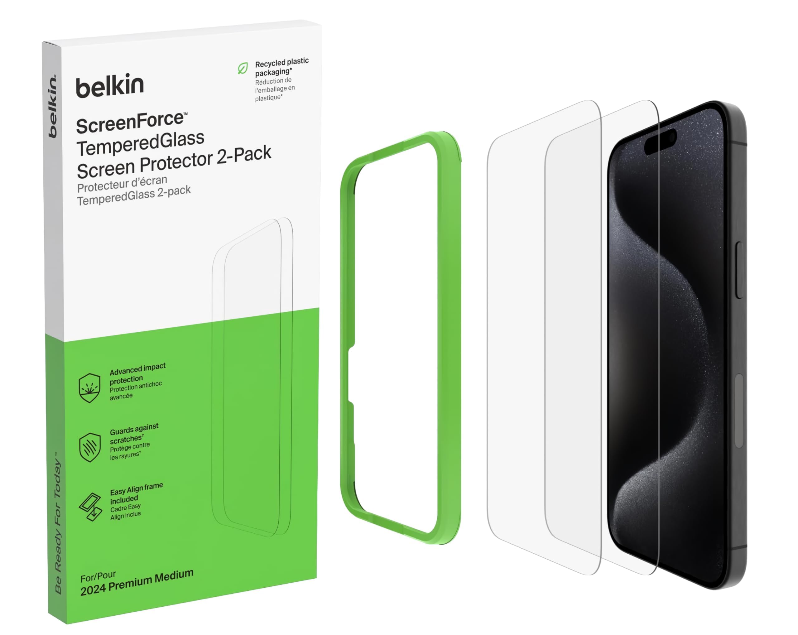 Belkin New OVA165fq iPhone Protective Glass Film, Tempered Glass, Made by AGC Japan, 0.01 inch (0.33 mm), Easy Installation Kit Included, Set of 2
