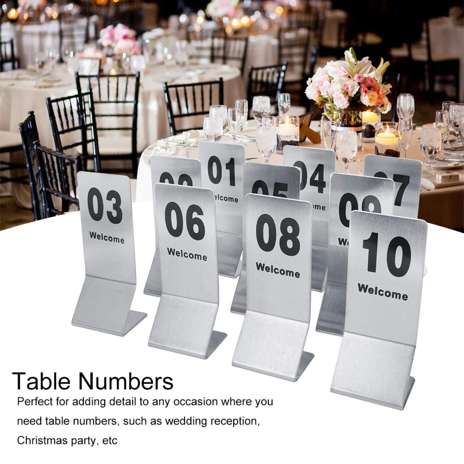 Numeri da Tavolo a Due Lati in Acciaio Inossidabile, 1-10 Numeri da Tavolo a Due Lati per Decorazioni per Feste di Matrimonio