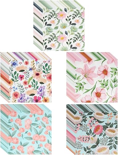 100 pcs Vintage Floral Napkins, Glazeal 2-Ply Disposable Paper Guest Napkins 5 Patterns for Tea Party, Wedding, Baby Shower, Birthday Decorations