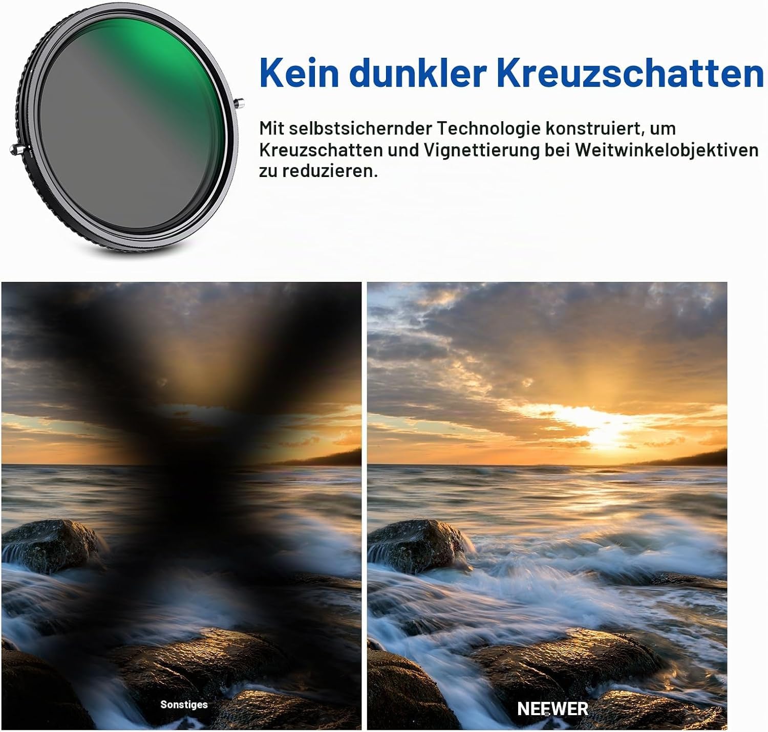 Neewer 2 in 1 58mm Variable ND Filter ND2-ND32&CPL (Zirkular Polfilter) No X Cross Variabel Graufilter HD optisches Glasagiges Nano beschichtetes wasserabweisend Kratzfest – Bild 4