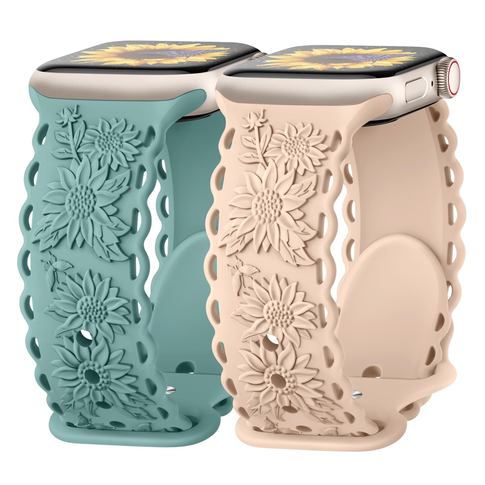 コンパチブル アップルウォッチ バンドレディース ひまわりの浮き彫り花柄