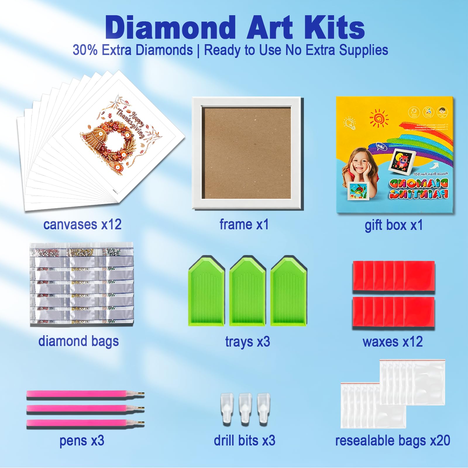 DOZEEZOP Kit per pittura con diamanti per bambini, grandi gemme, per bambini, adulti, principianti, facile fai da te, con bella confezione regalo, decorazione da parete per la casa, 17,8 x 17,8 cm