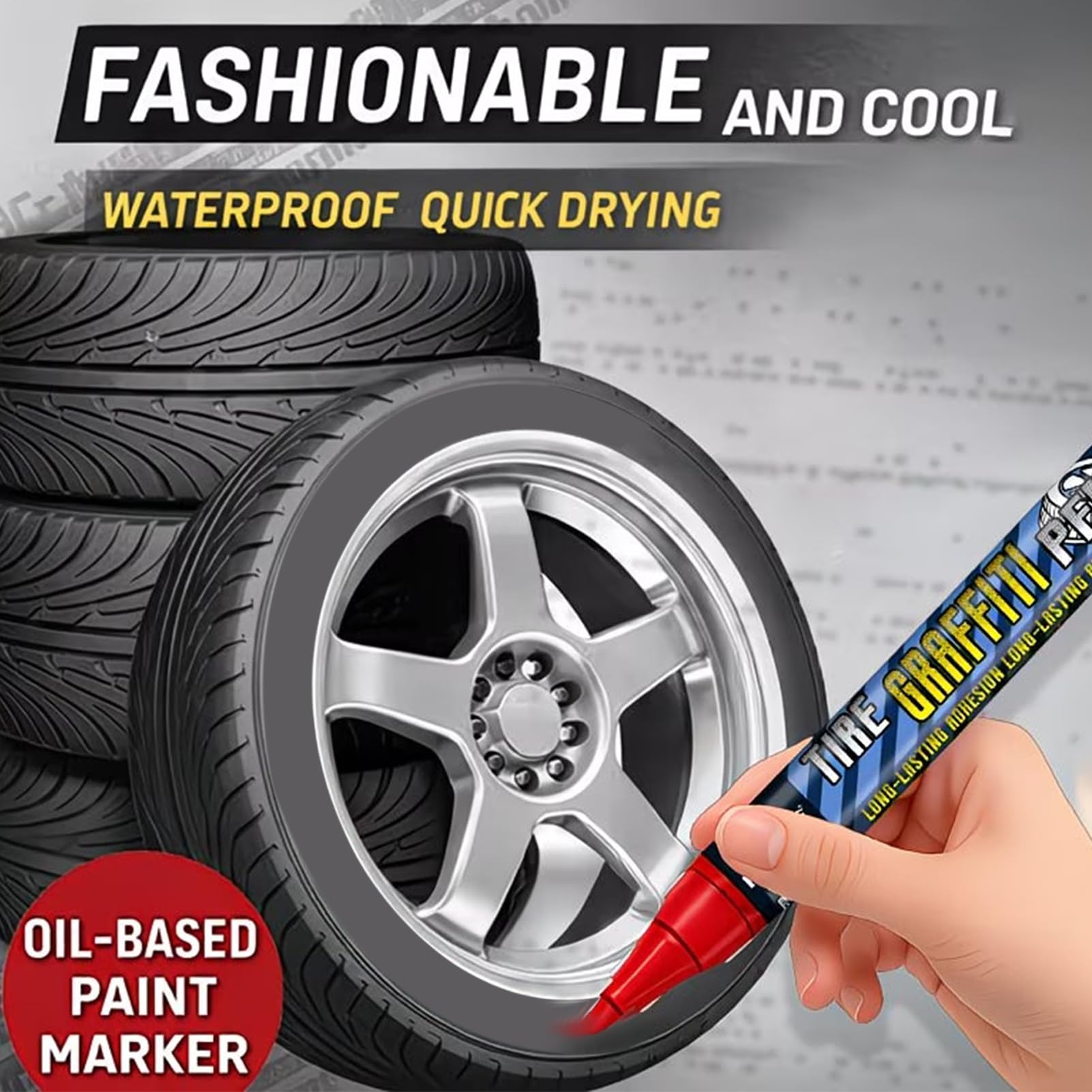 Car Tire Ink Paint Markers, Waterproof Automotive Tire Paint Pens for Motorcycle Wheels Lettering, Car Wash Safe Marking Tool for Tyres, G raffiti Furniture — view 9