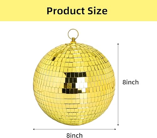 Miniatura 17 de Bola de discoteca de espejo colgante de 8 pulgadas: bolas de discoteca plateadas, bola de espejo con anillo colgante para decoración de fiestas