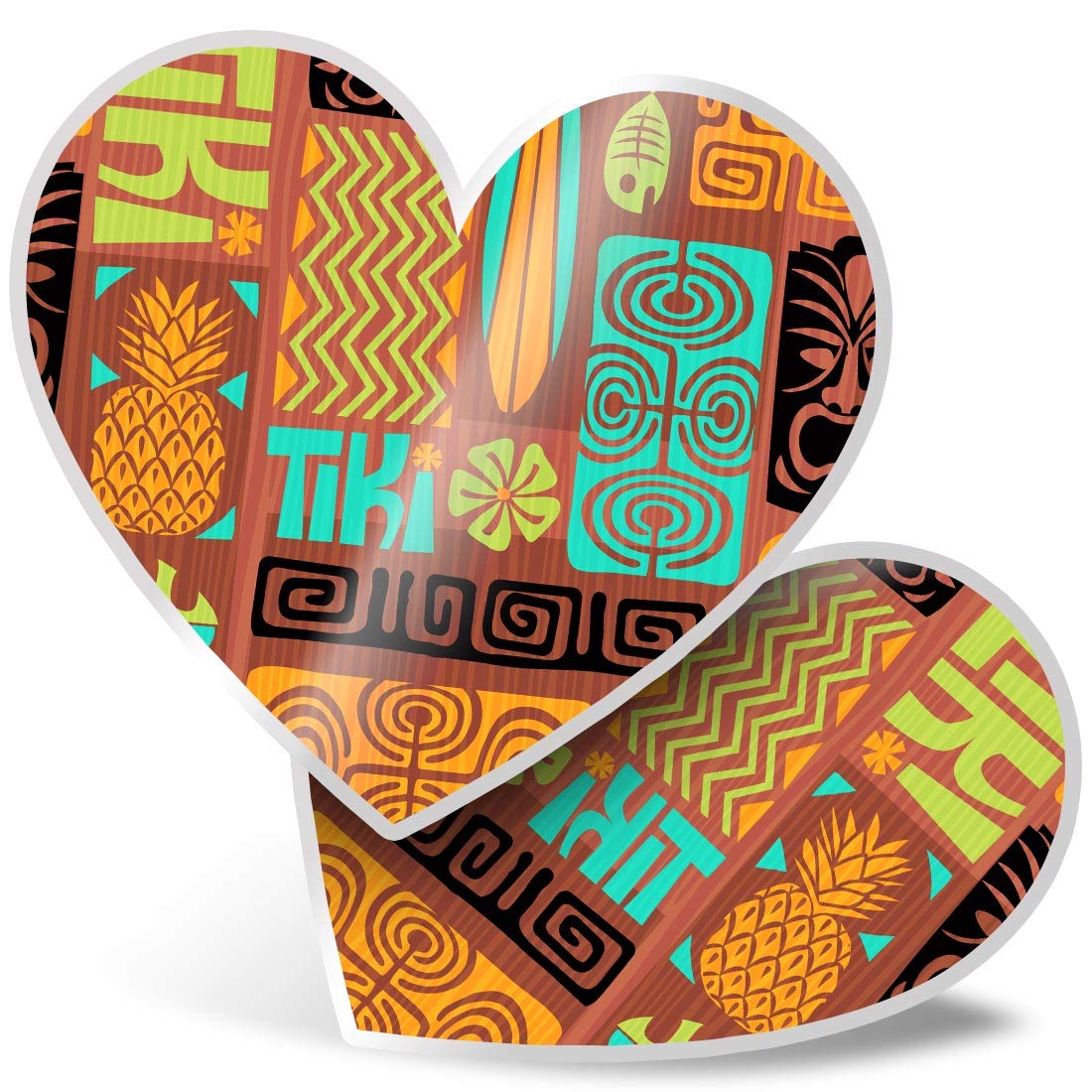 Destination Vinyl Ltd Multi 2 X Heart Stickers 7.5 Cm - Tiki Hawaii Surfboard Surfer Fun Decals For Laptops,Tablets,Luggage,Scrap Booking,Fridges, #12891