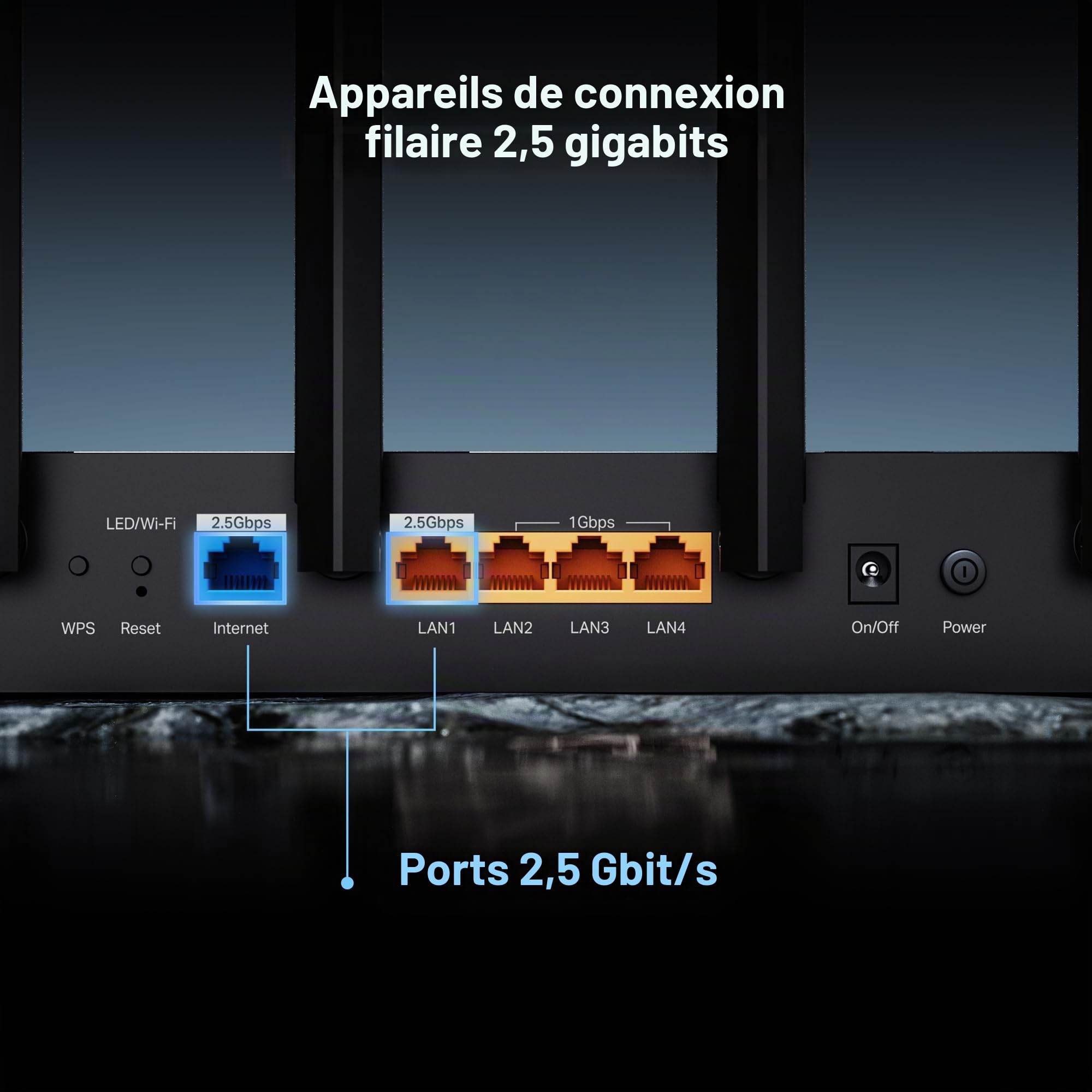 TP-Link Archer BE6500 Routeur Wi-FI Double Bande 7 (Archer BE400), Double Ports 2,5 Gbit/s, USB 3.0, processeur Quad-Core, HomeShield, IoT privé pour la sécurité réseau, Clients VPN
